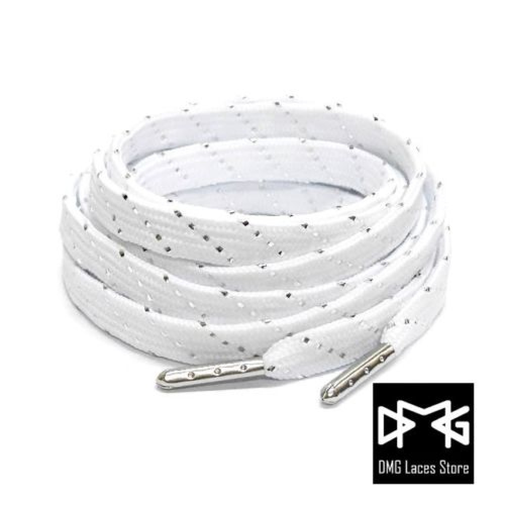 Silver Thread Flat Laces ( White )